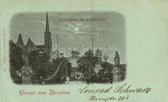 1898 Wroclaw, Breslau; Dombrücke mit Kreuzkirche / cathedral, bridge, church. Verlag v. F. Schröder 393. (EB)