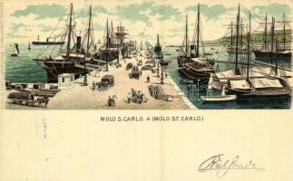 1901 Trieste, Trieszt, Trst; Molo S. Carlo / molo, sailing vessels. Editore Alessandro Levi Art Nouveau, litho