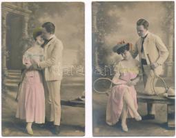 11 db RÉGI sport fotó és képeslap motívum: tenisz / 11 pre-1945 sport motive photos and postcards: tennis