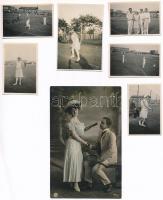 11 db RÉGI sport fotó és képeslap motívum: tenisz / 11 pre-1945 sport motive photos and postcards: t...