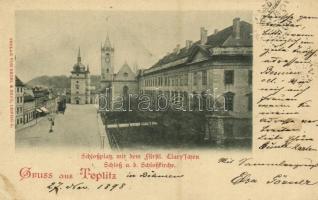 1898 Teplice, Teplitz, Teplitz-Schönau; Schlossplatz mit dem fürstl. Claryschen Schloss u. d. Schlosskirche / castle, church. Regel & Krug (EK)