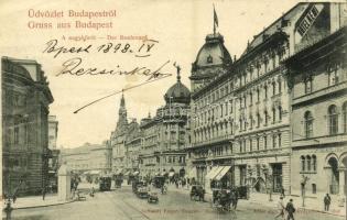 1898 Budapest VIII. Nagykörút, Hotel Rémi szálloda, M. kir. Technológiai Iparmúzeum, villamos. Schmidt Edgar 1828. (fl)