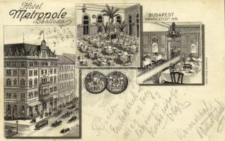 Budapest VII. Hotel Metropole szálloda reklámlapja, belsők, villamos. Rákóczi út 58. Pápai Ernő kiadása (EK)