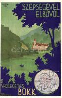 1933 Bükk, MÁV Belföldi Turisztikai reklám, Magyar Államvasutak vonathálózatának térképe s: Bartha