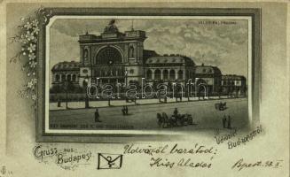 1898 Budapest VII. Keleti pályaudvar, vasútállomás. Art Nouveau, floral, litho