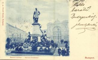 1899 Budapest VII. Keleti pályaudvar, vasútállomás, Baross szobor. Divald Károly 48. sz.