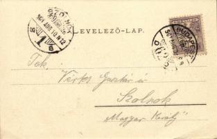 1901 Budapest, Ferenc József híd, Duna részlet, uszályok, rakpart. Ganz Antal 27. (EK)