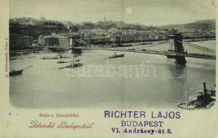 1898 Budapest, Buda és Lánchíd, gőzhajók. D. Halberstadt B 9. (EK)