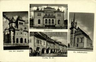 Beszterce, Bistritz, Bistrita; Görögkeleti és Evangélikus lutheránus templom, Horthy Miklós tér / churches and square (EK)