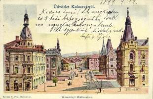 1899 Kolozsvár, Cluj; Wesselényi Miklós utca. Kováts P. Fiai kiadása / street view s: Bienert
