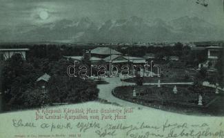 1901 Tátra, Magas Tátra, Vysoké Tatry; Husz park és Tátra (Központi Kárpátok) / Central-Karpathen vom Park Husz, Huszpark und Tatra / Fatransko-tatranská oblast / Carpathian Mountains, holiday resort