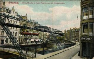 1915 Elberfeld, Schlossbleiche und Neue Fuhrstrasse mit Schwebebahn / suspension railway, shop of August Wetter  (EK)
