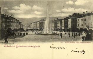 1898 Besztercebánya, Banská Bystrica; Fő tér, szökőkút, Kohn Ignác üzlete. Kiadja Ivánszky Elek 621. / main square, fountain, shops