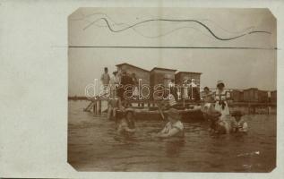 ~1907 Zamárdi, fürdőkabinok a Balatonban, fürdőzők. photo