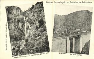Petrozsény, Petrosani; Merisori vízesés, Gritti híd. 5% az EKE javára. Herz Arnold kiadása / waterfall, railway bridge