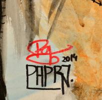 Papp Norbert (1981-): Útközben állva. Vegyes technika,  karton. Jelzett. 70x100 cm