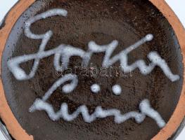 Gorka Lívia (1925-2011): Fekete-fehér váza. Festett mázas kerámia, jelzett, ragasztott, m:27,5 cm