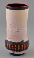Gorka Lívia (1925-2011): Csíkos váza. Festett mázas kerámia, jelzett, kopásnyomokkal, m: 18,5 cm