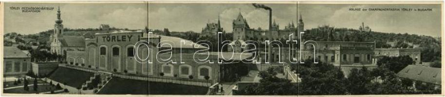 Budapest XXII. Budafok, Törley pezsgőgyártelep. Három részes kihajtható panorámalap * 3-tiled folding panoramacard (fa)