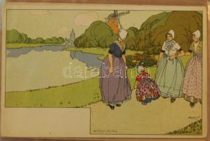 34 db 1900 körüli szecessziós képeslap kis albumban / 34 art / thematic postcards from about 1900 in...