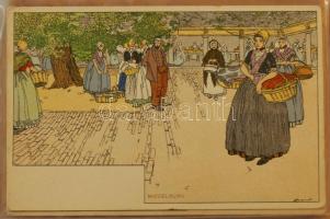 34 db 1900 körüli szecessziós képeslap kis albumban / 34 art / thematic postcards from about 1900 in...