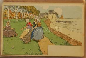 34 db 1900 körüli szecessziós képeslap kis albumban / 34 art / thematic postcards from about 1900 in...