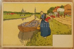 34 db 1900 körüli szecessziós képeslap kis albumban / 34 art / thematic postcards from about 1900 in...