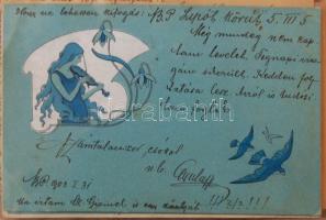34 db 1900 körüli szecessziós képeslap kis albumban / 34 art / thematic postcards from about 1900 in...