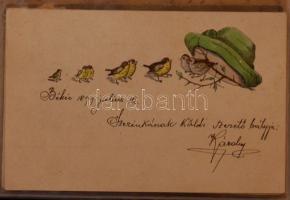 34 db 1900 körüli szecessziós képeslap kis albumban / 34 art / thematic postcards from about 1900 in...