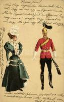 1900 Military officer with lady, litho (EK)