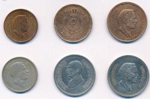 Jordánia 1964-1978. 5f Br (2x) + 1974. 50f Cu-Ni + 1975. 25f Cu-Ni + 1984. 10f Br + 1993. 5P Ni-acél...