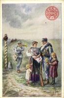 Kriegsjahr 1914 / WWI Austro-Hungarian K.u.K. military, soldiers farewell, artist signed