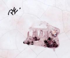 Múzeumi replika: Habán tégely, kézzel festett mázas kerámia, jelzett, kopásnyomokkal, m:17 cm