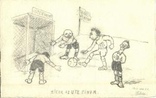 1913 Mikor az UTE finom. UTE és FTC labdarúgó (foci) meccs. Saját kézzel rajzolt / Hungarian football match. hand-drawn art s: Hilda