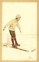 Winter sport art postcard. Skiing. Vouga & Cie No. 26. litho s: Pellegrini