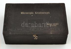 "Mikroscopia Készítmémjek, Halász Kálmán. Budapest", feliratú doboz, benne 10 db mikroszkó...