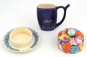 Jelzés nélkül: Kézzel festett vajtartó  d: 14 cm, teplicei ivópohár