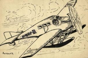 1925 H-MAC-B lajstromjelű hydroplán (hidroplán). Kézzel rajzolt. A rajzoló, Reichart levele / Hungarian seaplane. Hand-drawn s: Reichart (EK)