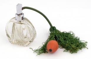 Régi, üveg parfűmszóró, minimális csorbával m: 13 cm
