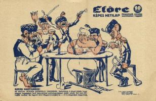 Szerb haditanács. Előre képes hetilap humoros szerbellenes karikatúrája / WWI Anti-Serbian mocking propaganda, military caricature, artist signed (EK)