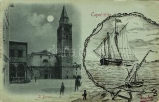 1898 Koper, Capodistria, Capo DIstria; Il Duomo / cathedral with hand-drawn sailing vessel s: Virgilio (EM)