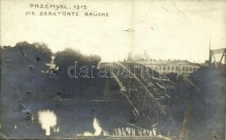 1915 Első világháborús osztrák-magyar katonai lap. Szétlőtt híd Przemysl-ben / WWI K.u.K. (Austro-Hungarian) military, destroyed bridge / Die zerstörte Brücke. photo (tűnyomok / pin marks)