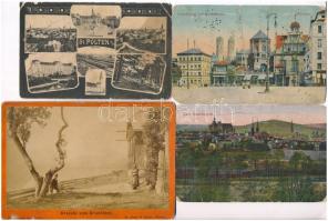 11 db RÉGI sérült külföldi képeslap, közte három keményhátu fotó / 11 pre-1945 damaged European postcards, with 3 hard-back photos