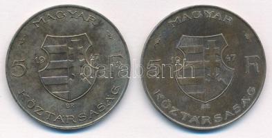 1947. 5Ft Ag "Kossuth" (2x) T:1-,2 patina Adamo F8.1
