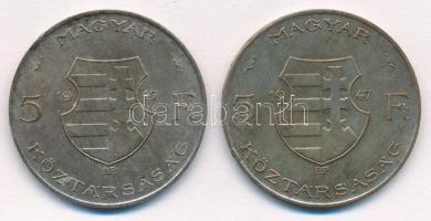 1947. 5Ft Ag "Kossuth" (2x) T:2- patina, ph. Adamo F8.1