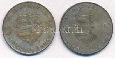 1947. 5Ft Ag "Kossuth" (2x) T:2,3 patina, ph. Adamo F8.1