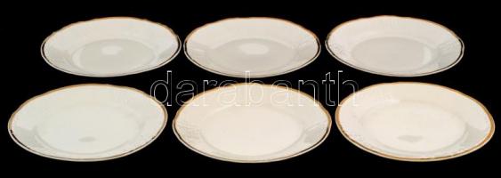 Jelzett csehszlovák süteményes tányér (6 db),kopott aranyozás, d: 17 cm (6×)