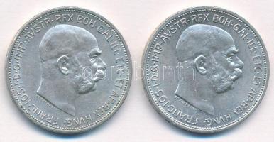 Ausztria 1912-1913. 2K Ag "Ferenc József" (2x) T:1-,2 Austria 1912-1913. 2 Corona Ag "Franz Joseph" (2x) C:AU,XF Krause KM#2821