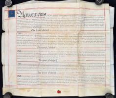 1828 Glouchtershire, kétoldalú szerződés William Brearley és James Drummond között, angol nyelven, e...