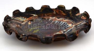 Jelzett iparművész falitál, máz hibákkal, d: 25 cm